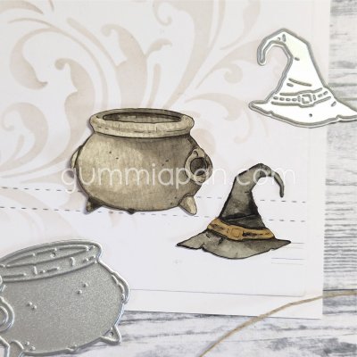 (Witch's) cauldron and hat Halloween die set KITTEL OCH HATT (häxa) from Gummiapan ca 37x28 mm och 31x25 mm