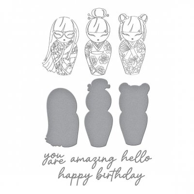 KOKESHI DOLLS Spring in Kyoto press plate - Pressplatta med dockor från Spellbinders