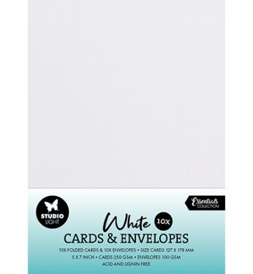 WHITE CARDS AND ENVELOPES 5x7 - Vita kort och kuvert från Studio Light 12,7x17,8 cm