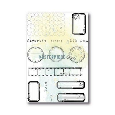 LABEL MANIA clear stamp set 4x6 - Stämpelset med etiketter från Masterpiece 10x15 cm