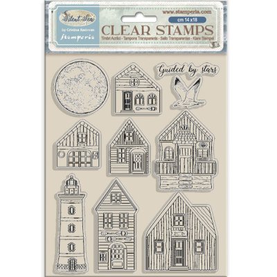 LANDSCAPE clear stamp set Silent sea houses from Stamperia A5