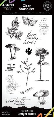 LEDGER NOTES nature clear stamp set - Stämpelset med svamp och texter från Arden creative studio 10x20 cm