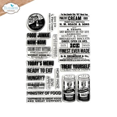 LET'S EAT food text clear stamp set - Stämpelset med mattema från Elizabeth Craft designs A5