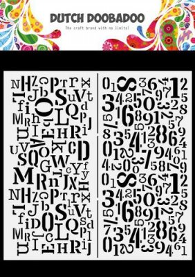 Slimline Letters & Numbers stencil set from Dutch Doobadoo 21x21 cm