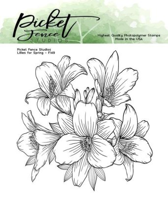 FÖRBESTÄLLNING - Lilies for Spring 4x4 Inch Clear Stamp - Stämpel med blommor från Picket fence studios 10x10 cm