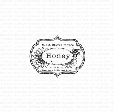 Liten etikett HONEY-stämpel från Gummiapan ca 37x30 mm