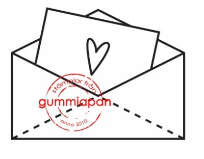 Litet öppet brev med hjärta-stämpel från Gummiapan 3,1*2,2 cm