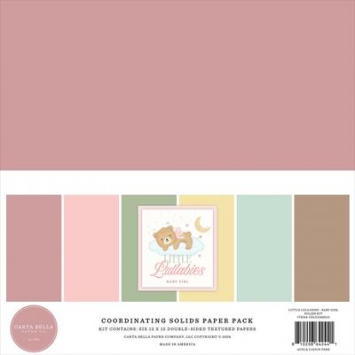 LITTLE LULLABIES BABY GIRL 12X12 solids paper pack - Enfärgade papper med bebistema från Carta Bella 30x30 cm