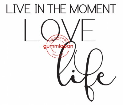 Live in the moment love life - Engelsk textstämpel från Gummiapan 6,1*5,7 cm