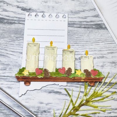 LJUSSTAKE MED MOSSA-stansmallar från Gummiapan 1,2x3,6 och 7,7x1,3 cm