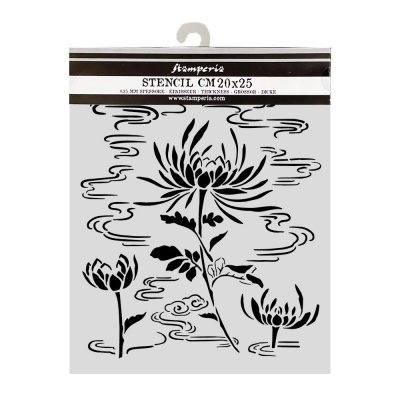 LOTUS FLOWER STENCIL ORIENTAL GARDEN - Schablon med blomma i vatten från Stamperia 20x25 cm