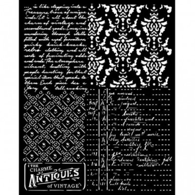 MANNEQUIN BROCANTE ANTIQUES stencil - Schablon med olika mönster från Stamperia 20x25 cm