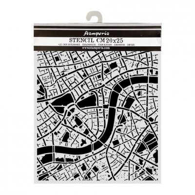 STREET MAP OUR WAY STENCIL - Schablon med gatukarta från Stamperia 20x25 cm