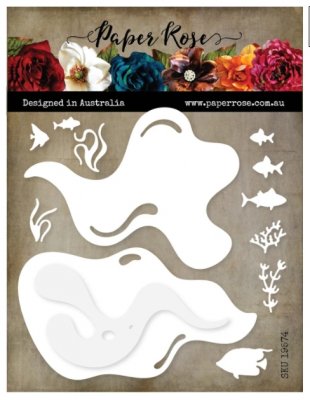 Marina fishes and splashes die set - Stansmallar med fiskar och marint tema från Paper Rose Studio 12,8x7,3 cm