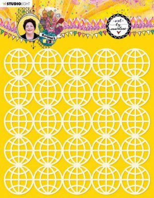 Marlene‘s World nr.16 globe stencil - Schablon från Art by Marlene / Studio Light 20x20 cm