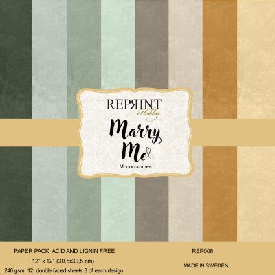 MARRY ME cardstock 12x12 - Enfärgade papper från Reprint 30x30 cm