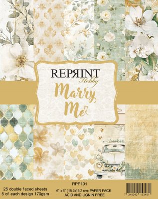MARRY ME paper pack 6x6 - Mönsterpapper med bröllopstema från Reprint 15x15 cm