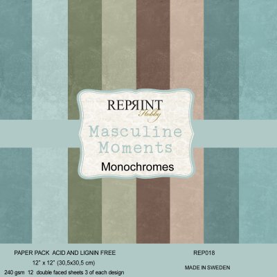 Masculine Moments Monochromes - 12x12 Enfärgade papper med manligt tema från Reprint 30x30 cm