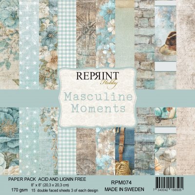 Masculine Moments Collection 8X8 - Mönsterpapper med manligt tema från Reprint 20X20 cm