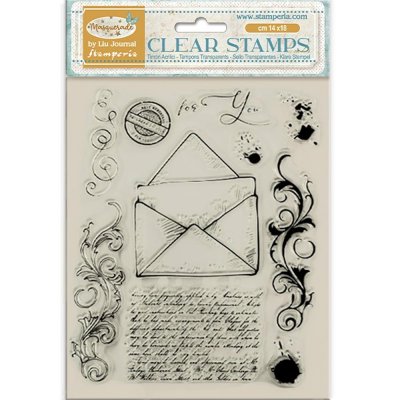 Masquerade Clear Stamps Letter - Stämpelset med kuvert, text och textur från Stamperia A5