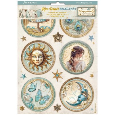 Masquerade A4 Rice Paper Selection (6pcs) from Stamperia A4