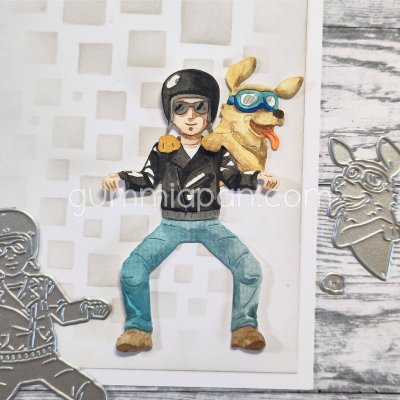 MC-bike gyu and dog die set from Gummiapan ca 50,5 x 80 mm, 28,5 x 39 mm, 6 x 5 mm