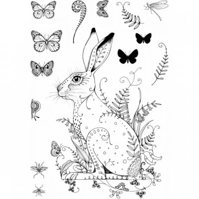 Meadow hare clear stamp set - Stämpelset med hare från Pink ink studios A5 ca 15*21 cm