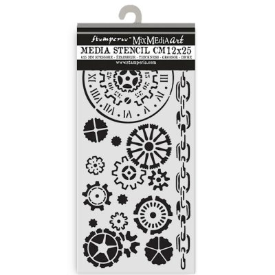 MECHANISMS cog wheel stencil - Schablon med kugghjul Voyages fantastiques Stamperia 12x25 cm