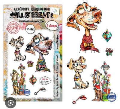 MERRY WOOFMAS Christmas dog clear stamp set - Stämpelset med julhundar från AALL & Create A6