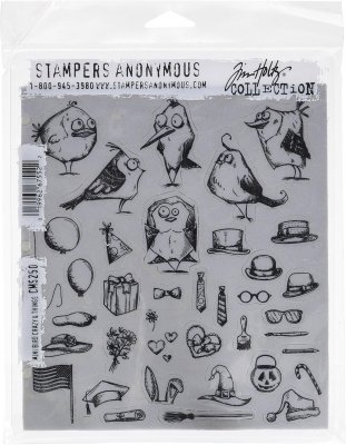 MINI BIRD CRAZY & THINGS cling mount stamp set - Stämpelset med fåglar och tillbehör från Tim Holtz Stamper's anonymous