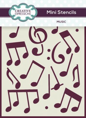 MUSIC NOTES mini stencil - Liten schablon med noter från Creative Expressions ca 10x7,5 cm