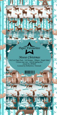 Moose Christmas Slimline Paper Pack - Rektangulära mönsterpapper med älgar från Paper Favourites 10x21 cm
