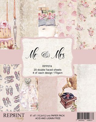 Mr & Mrs love wedding Collection paper pack 6x6 - Mönsterpapper med kärleks- och bröllopstema från Reprint 15x15 cm