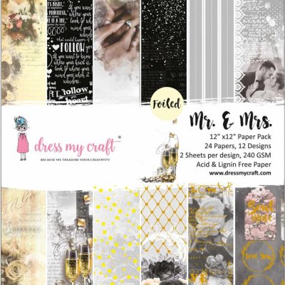 MR & MRS WEDDDING PAPER PAD 12x12 - Mönsterpapper med kärleks- och bröllopstema från Dress my craft 30x30 cm