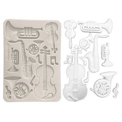 MUSICAL INSTRUMENTS SYMPHONYT SILICONE MOULD - Gjutform med instrument- och musiktema från Stamperia 