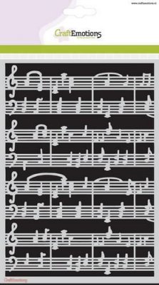 Music bars notes stencil - Schablon med notblad från Craft Emotions A5
