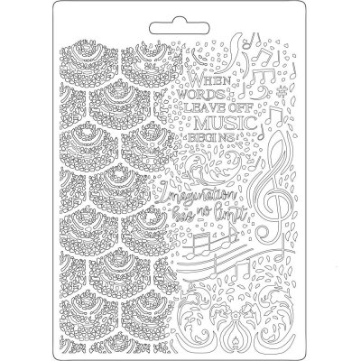Music soft mould - Präglad platta med musik och mönster från Stamperia A5