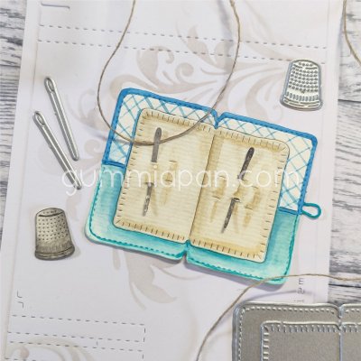 Sewing kit dies NÅLBREV SYNÅLAR FINGERBORG from Gummiapan ca 72 x 50,5 mm, 1,5 x 27 mm, 1,5 x 27 mm, 12,5 x 16mm