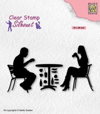 Silhouette Teenagers Terrace meal clear stamp set - Stämpelset med kille och tjej som äter mat från Nellie Snellen 91x50 mm