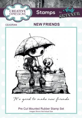 NEW FRIENDS robot rubber stamp from Andy Skinner Creative expressions 11.4 cm x 10.2 cm