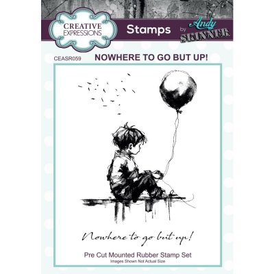 NOWHERE TO GO BUT UP boy balloon stamp - Stämpel med pojke och ballong från Andy Skinner Creative Expressions