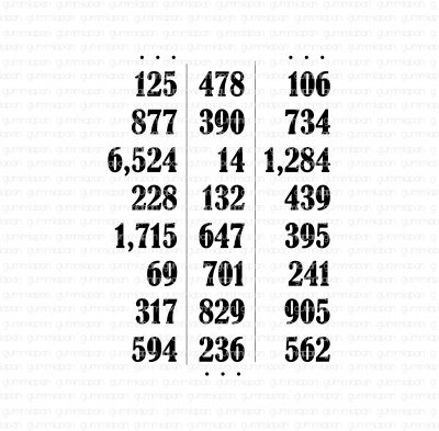 Nummertabell (siffror) (number table) - Stämpel från Gummiapan 2,9*4,2 cm