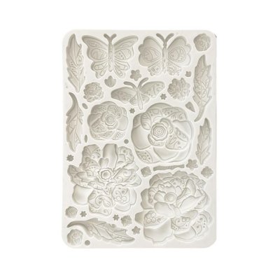 Old Lace Butterfly And Flowers silicone mould - Gjutform med blommor från Stamperia A5