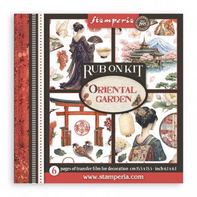 ORIENTAL GARDEN Asia RUB ON KIT - Gnuggisar med Asientema från Stamperia 15x15 cm