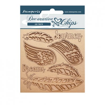 Our Way Journey decorative chips wings wood veneer - Dekorativa vingar från Stamperia 14x14 cm
