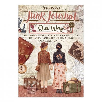 OUR WAY JUNK JOURNAL - Block med mönsterpapper och dekorationer med resetema från Stamperia A4