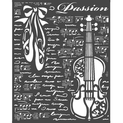 Passion violin stencil - Schablon med fiol och text från Stamperia 20x25 cm