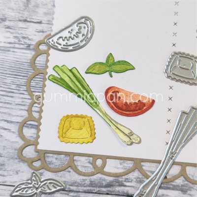 PASTA BASIL TOMATO ONION die set from Gummiapan ca 17 x 13 mm, 23 x12 mm, 22 x 11 mm, 51 x 14 mm