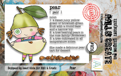 PEAR girl text clear stamp set - Stämpelset med päronflicka och text från AALL & Create A7