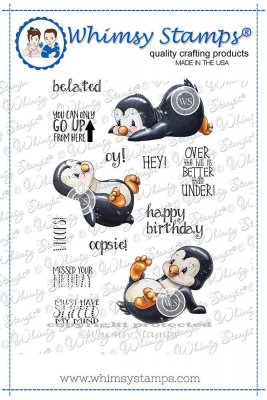 Penguin slides rubber stamp set - Stämpelsetl med pingviner och texter från Chrissy Armstrong / Whimsy Stamps